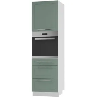 Feldmann-Wohnen Backofen-Hochschrank Kvantum D14/Ru/3A Mint Matt / Weiß Matt 60 / 59 / 207cm , Metall , Rechteckig , 60x207x59 cm , Küchen, Küchenmöbel, Küchenschränke, Geräteumbauschränke