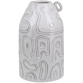 BELIANI Blumenvase Grau Steinzeug 22 cm mit dekorativem Muster handgeferigt Deko Accessoires Wohnzimmer Schlafzimmer Flur Eingangsbereich Kamin - Grau