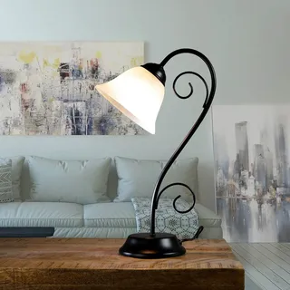 Licht-Erlebnisse Tischleuchte Metall Glas Schwarz Weiß Büro Schlafzimmer H:43 cm E14 blendarm Rustikal Schreibtisch Nachttisch Tischlampe ATHEN