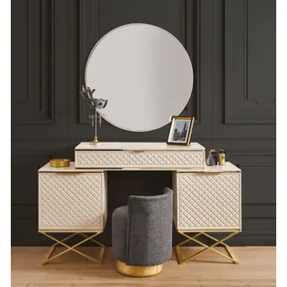 Elegant Schlafzimmer Set Schminktisch mit Spiegel modern Beige Möbel