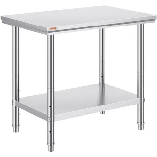 VEVOR Edelstahl Arbeitstisch 60X90X80 cm Essenszubereitung für die Zubereitung von Mahlzeiten, Nähen, Waschen, Basteln, Garagennutzung usw.