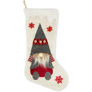 Excelsa Weihnachtsstrumpf, Wichtel, Nikolaus, 47,8 x 25,7 cm, Festliche Dekoration aus Stoff, weiß und rot