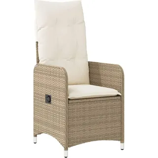 vidaXL Gartensessel mit Kissen Verstellbar Beige Poly Rattan - Creme, Weiß