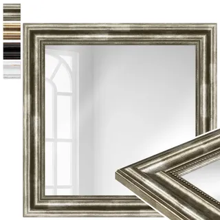 WANDStyle großer Spiegel Silber, großer Wandspiegel Vintage 50x50 cm | Barock Spiegel, Hängespiegel groß, Badspiegel Holz, Flurspiegel Wand, Standspiegel, H550 - Made in Germany