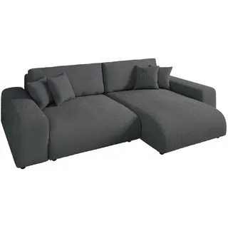 luma-home Ecksofa mit Schlaffunktion, Bettkasten, Wellenunterfederung, seitenverkehrt montierbar B255/T165/H84 cm, Liegefl. 148x196 cm, Cord Grau / 21006 , Textil , Füllung: Polyurethan (Pur) , Eckteil, L-Form,L-Form , 255x165 cm , Wohnzimmer, Sofas & Couches, Wohnlandschaften, Ecksofas