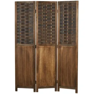 Homestyle4u Paravent 3-tlg. 120/170 cm Dunkelbraun Rattan geflochten , Holz , 120x170x2 cm , Wohnzimmer, Raumteiler, Paravents