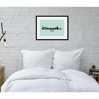Queence »Berlin Skyline« Berlin Deutschland Gebäude Kirche Schriftzug Stadt Städte 1 Stk. tlg. HD Premium Poster-Druck inkl. Holzrahmen,