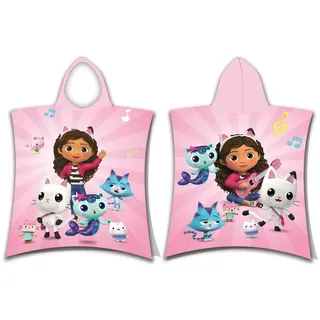 Jerry Fabrics Gabby's Puppenhaus Poncho mit Kapuze für Kinder 100% Baumwolle 115 x 50 cm | Strandbad Poncho Handtuch Pandy Pfote Mercat Cakey Katze Fee Geschenk für Mädchen Jungen Kleinkinder