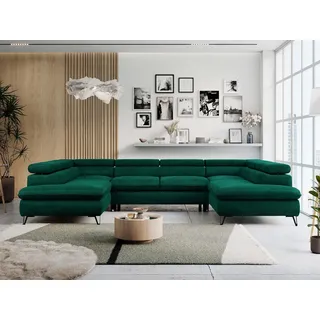 MKS Meble Wohnzimmersofa U-form, Eckcouch, Schlaffunktion und Bettkasten - PETER U - Velvet - Grün - Grün