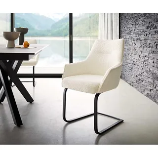 Freischwinger Alja-Flex mit Armlehnen Bouclé Weiß Freischwinger flach Schwarz Taschenfederkern