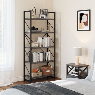 YITAHOME Bücherregal, Regal mit 5 Ebenen, Standregal, Büroregal, freistehend, Dekoregal, zur Präsentation, modern, Bücherregale für Wohnzimmer, Schlafzimmer, Büro (grau)