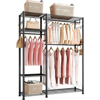 Kleiderständer & Garderobenständer - Offener Kleiderschrank - Verstellbar - 3 Kleiderstangen - 6 Regale - 8 Haken - 363 kg Tragkraft