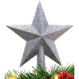 Christmas Concepts® 20cm Glitzer-Baumkronen-Sterndekoration – Weihnachtsbaumspitze (Graphit)