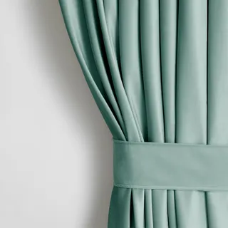 AmeliaHome Set Vorhang H 245 x B 140 cm mit Raffhalter 54 x 10 cm Velvet Optik Minze 1 St. Kräuselband Wellenband Samt Halbverdunkelungsvorhang Fensterdekoration Dekoschal Dekorvorhang