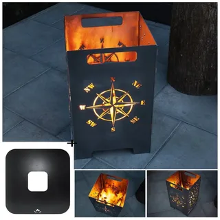 teileplus24 Kompass Feuertonne Feuerschale Feuerkorb + Grillplatte Grillring Feuerplatte