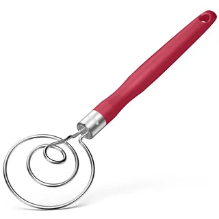 U-Taste Dänischer Teigbesen: 18/8 Edelstahl Schneebesen, Rot | 32cm, Manuelle Brotbackmaschinen in Lebensmittelqualität mit rutschfestem Silikongriff zum Backen Mischen Rühren Kneten