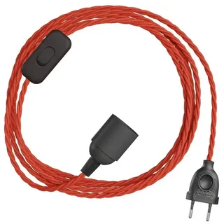 Creative Cables Snakebis Twisted E27 Kabelset Mit Lampenfassung. Stoffummanteltes Kabel Und 2-poliger Stecker 1.8 M - Red Silk - One Size