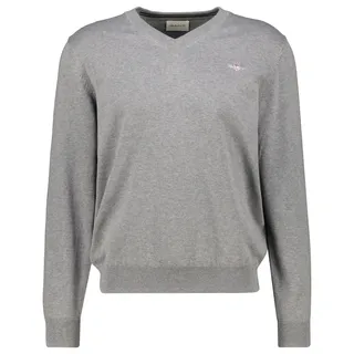 GANT Klassischer V-neck Pullover, aus Baumwolle, - Grau - L