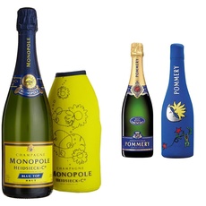 Monopole Heidsieck Blue Top Brut Champagner mit gelber Neoprenkühlmanschette (1 x 0,75 l) & Brut Royal Champagner mit kühlender Neopren Icejacket Matta Mond (1 x 0.75 l)