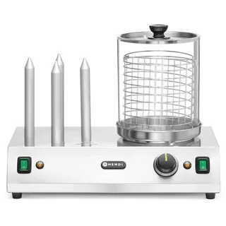 HENDI Hot Dog Maker, für Würste bis zu 24 cm Länge, mit 4 Heizstäbe für Brötchen, Wurst- und Hotdog-Brötchenwärmer, Würstchenwärmer, 230V/550W, 500x310x(H)395mm, Edelstahl, Aluminium, Glas