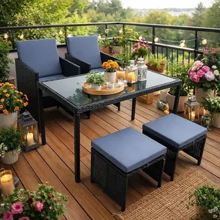 Sitzgruppe Gartenmöbel Set Rattanmöbel 4 Personen Polyrattan Gartenset Schwarz - Schwarz