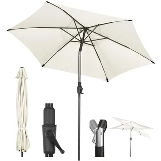 Sekey 270cm Sonnenschirm mit Kurbel und Auto Kippen,Marktschirm für Terrasse,Balkon & Garten,Windfest Stabil UPF 50+,Graubeige,Rund