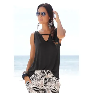 Strandtop BUFFALO, Damen, Gr. 36/38, schwarz, Jersey, Obermaterial: 100% Viskose, unifarben, figurumspielend hüftlang, V-Ausschnitt, Tops Strandtop, mit leichter Raffung am Ausschnitt, Tanktop, Cut-Out