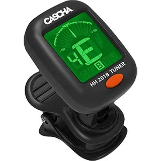 Cascha Stimmgerät für Gitarre, Ukulele, Bass, Geige, Digital Stimmer, Clip-on Guitar Tuner, Schwarz