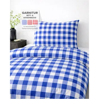 texpot Landhaus Bettwäsche Garnitur 2-teilig 135 x 200 cm + 80 x 80 cm kariert blau-weiß
