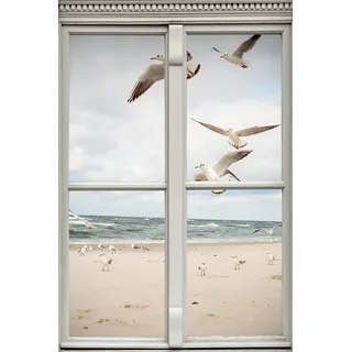 Queence »Möwen« Fensterblick Meer natur), Vögel 1 Stk. tlg. Premium-Leinwandstoff,