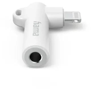 Hama Aux-Adapter Lightning – 3,5-mm-Klinke-Buchse, 90° Winkelstecker, Weiß