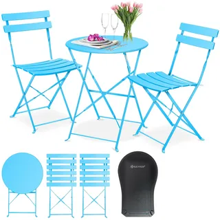 KESSER® Bistroset 3-teilig Bistrotisch mit 2 klappbaren Stühle Set Balkonset Balkonmöbel Klapp-Möbel Gartenset Sitzgarnitur Gartengarnitur Gartenmöbel Sitzgruppe Metall Bistro Gartentisch inkl. Abdeckung - Hellblau