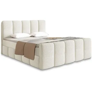 Juskys Boxspringbett Manitoba - Bouclé-Stoff - Creme