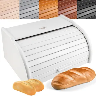 Creative Home Weiß Brotkasten Holz | 38 x 28,5 x 17,5cm (+/-1cm) | Perfekte BrotBox für Brot Brötchen Kuchen | Brotkiste mit Roll-Deckel | Natürliche Brot-Kiste | Brotbehälter für Jede Küche