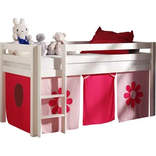 Vipack Hochbett Pino 90 x 200 cm Kiefer massiv weiß pink flower