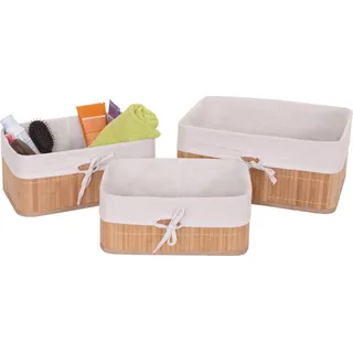 3er Set Aufbewahrungskorb HWC-C21, Korb Aufbewahrungsbox Ordnungsbox Sortierbox Regalkorb, Bambus naturfarben - Braun