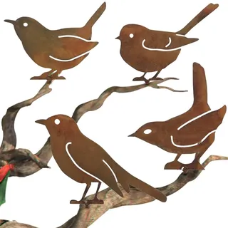 lyualma 4 Stück Edelrost Metall Vogel Rost Vogel Gartendeko mit Schraubgewinde Metall Vögel Gartenstecker für Holz Zaunfiguren Gartendeko Outdoor