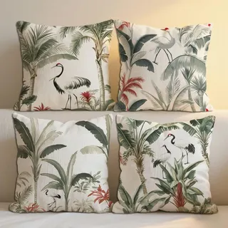 Tropische Pflanzen Outdoor Kissen Wetterfest Leinen Kissenhüllen 45x45 cm 4 Stück Sofakissen Tier Balkon Deko Kopfkissenbezug für Frühling Sommer Garten Aesthetic Dekor, Geschenke für Frauen b-1160