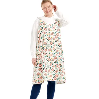 APRONNER Große Schürzen in Übergröße für Frauen mit Taschen Baumwolle Leinen Backen Küche Kochen, Rosa Blumen, Large