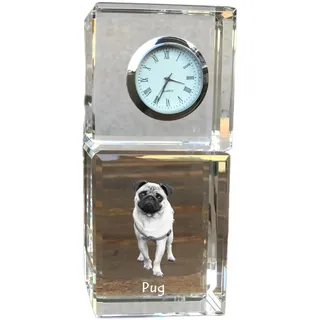 Mops, Pug, Carlin, Carlino, Doguillo - Kristalluhr mit Foto, Hundebild im Kristall, personalisierte Schreibtischuhr von Art-Dog.