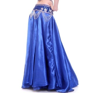 Wuchieal Bauchtanz Satin Rock Professionelle Tänzer Glänzender Full Round Swing Dance Skirt (Dunkelblau, One Size)