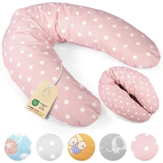 Baby's Stillkissen Seitenschläferkissen XXL - Lagerungskissen Baby | OekoTex zertifiziertes Stillkissen mit Bezug - 190cm großes Schwangerschaftskissen für Baby & Erwachsene - 100% Bio-Baumwolle