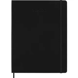 Moleskine Wochen-Notizkalender 2025-2026, 18-Monats-Wochenplaner mit Notizplatz, Harte Einband und Gummiband, XL 19 x 25 cm, Schwarz