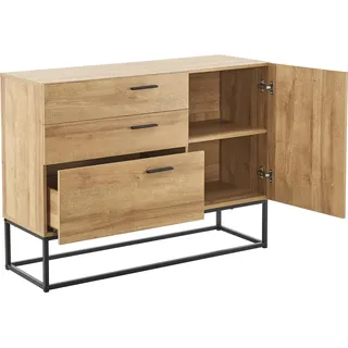 [en.casa] Sideboard Orkland mit einer Schranktür und 3 Schubladen - Hellbraun