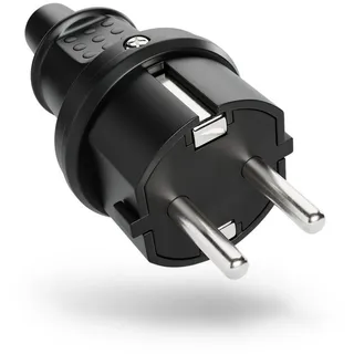 greate Schuko Stecker mit Knickschutz - Gummi mit Zugentlastung, 2-polig, 230V, 16A & 3,7kW - IP44 Schukostecker Außenbereich schwarz - Schutzkontakt Stecker 230V