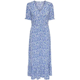 ONLY Damen Langes Gemustertes Kleid mit Puffärmel V-Ausschnitt Maxi Dress aus Viskose ONLCHIANTI