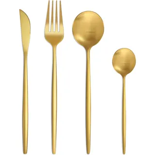 Bestdin Besteck Set 6 Personen, 24 teilig Edelstahl Besteckset Matt Gold Essbesteck Set mit Messer Gabel Löffel, Hochwertiges Edelstahlbesteck, Spülmaschinenfest.