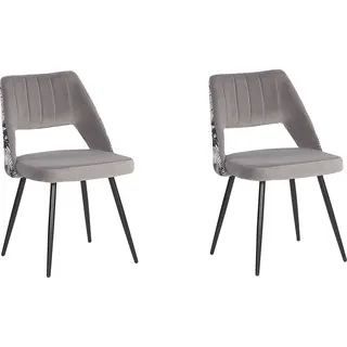 BELIANI Esszimmerstuhl 2er Set Grau Polsterbezug mit Metallbeinen und gemustertem Motiv Wohnzimmer Esszimmer Küche Modern - Grau, Schwarz