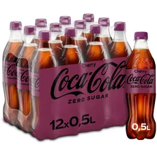 Coca-Cola Zero Sugar Cherry - fruchtiges Erfrischungsgetränk mit Kirsch-Geschmack - ohne Zucker und ohne Kalorien - koffeinhaltiger Softdrink in Einweg Flaschen (12 x 500 ml)