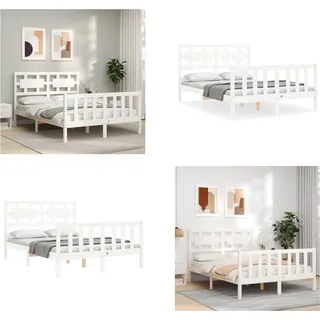 vidaXL Massivholzbett mit Kopfteil Weiß 120x200 cm - Bettrahmen - Bettgestell - Bett - Doppelbett - Weiß